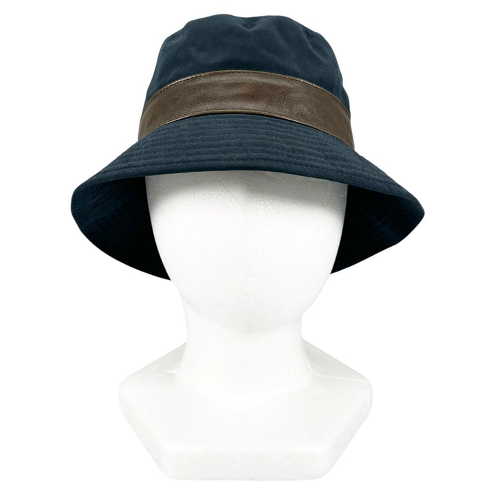 Great HERMES hat Embroidered logo H logo bucket Navy polyester mens 57