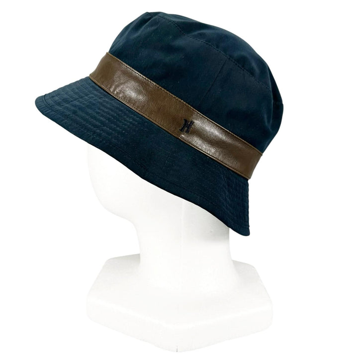 Great HERMES hat Embroidered logo H logo bucket Navy polyester mens 57
