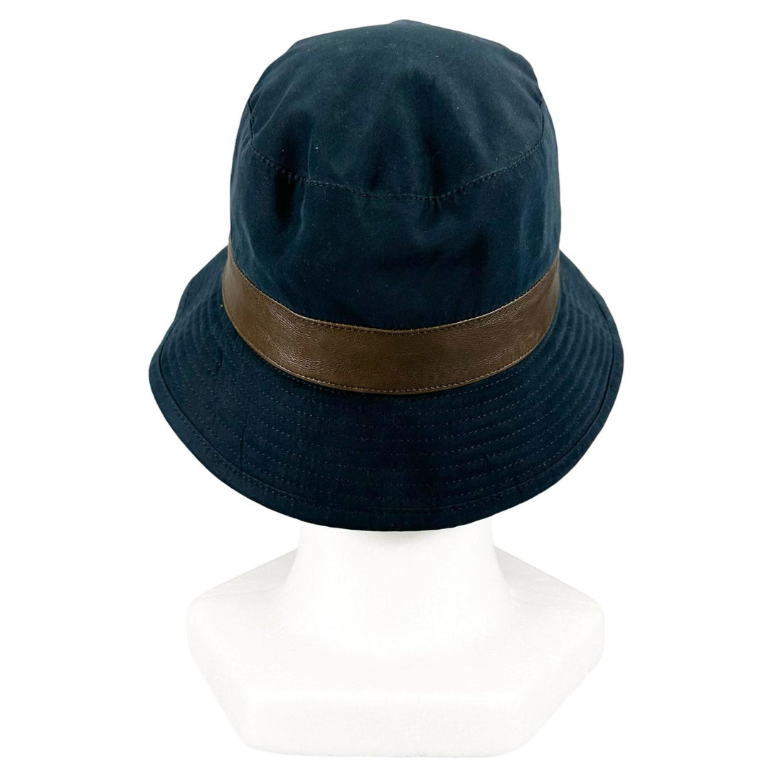 Great HERMES hat Embroidered logo H logo bucket Navy polyester mens 57