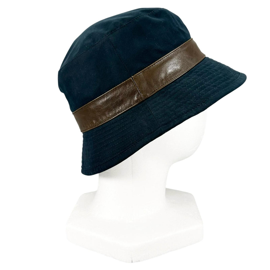 Great HERMES hat Embroidered logo H logo bucket Navy polyester mens 57