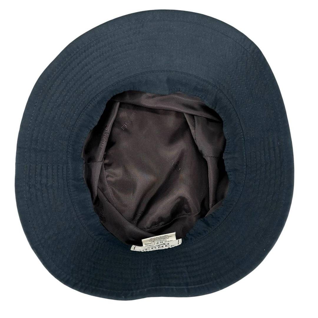 Great HERMES hat Embroidered logo H logo bucket Navy polyester mens 57