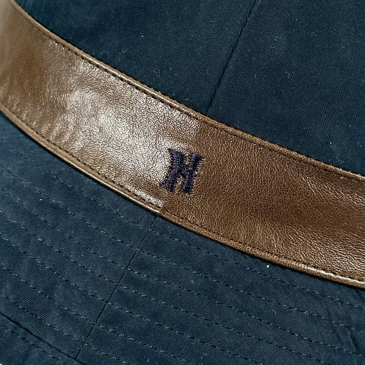 Great HERMES hat Embroidered logo H logo bucket Navy polyester mens 57