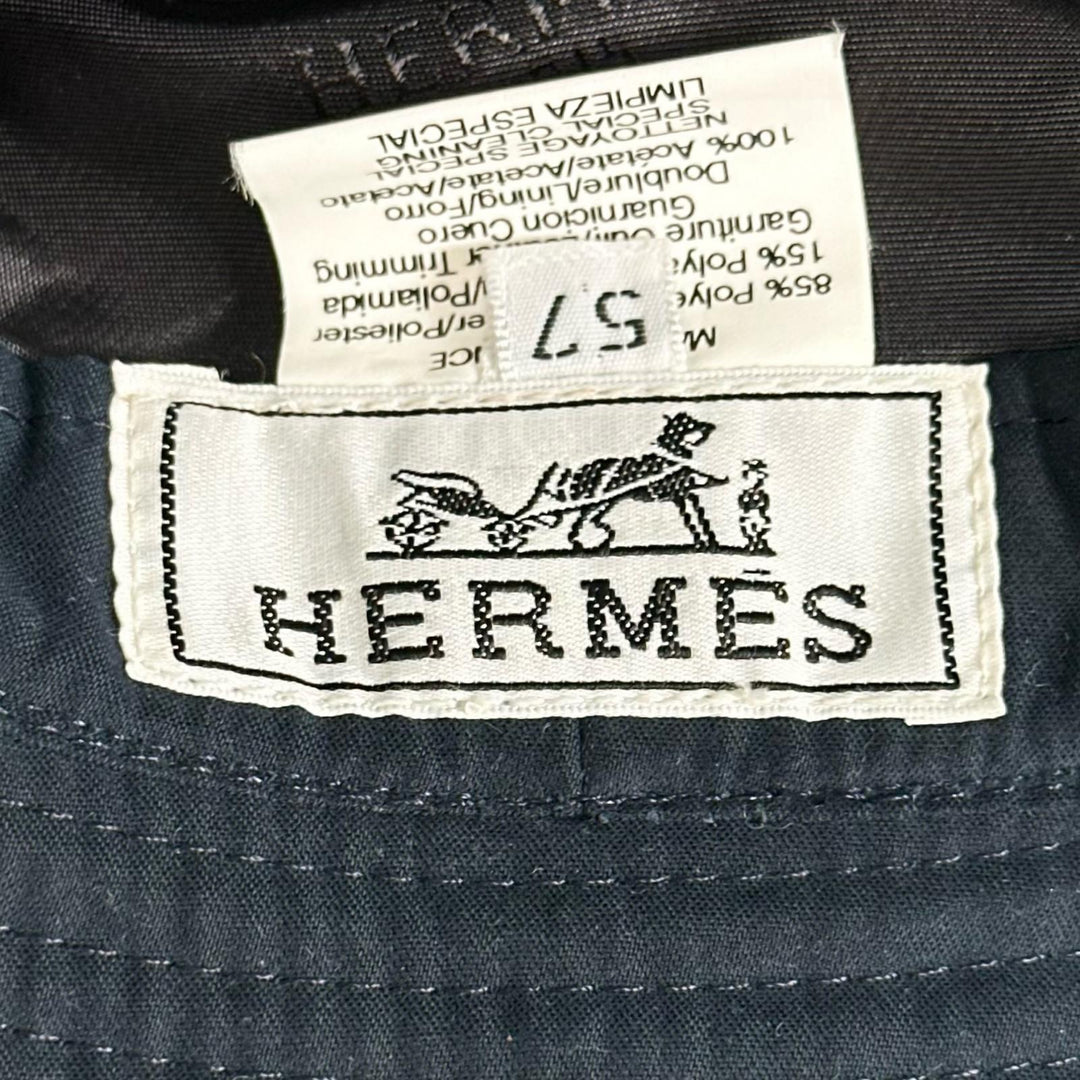 Great HERMES hat Embroidered logo H logo bucket Navy polyester mens 57