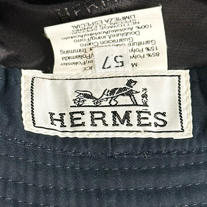 Great HERMES hat Embroidered logo H logo bucket Navy polyester mens 57