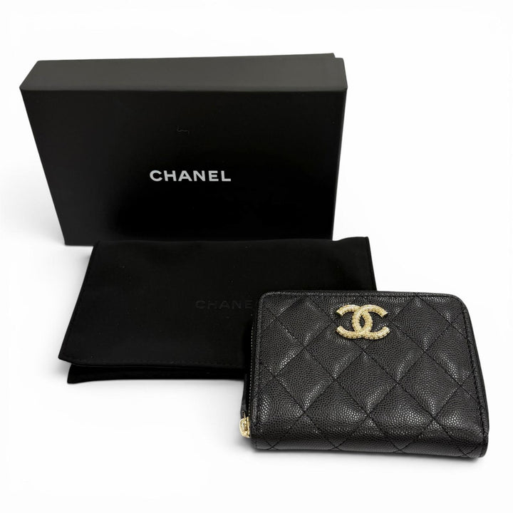 Excellent CHANEL Bifold Wallet black Caviar skin Women AP4720