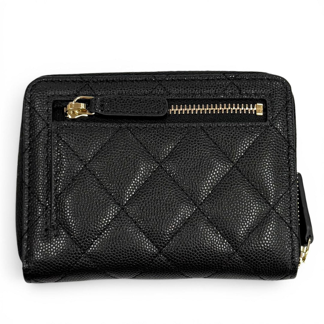 Excellent CHANEL Bifold Wallet black Caviar skin Women AP4720