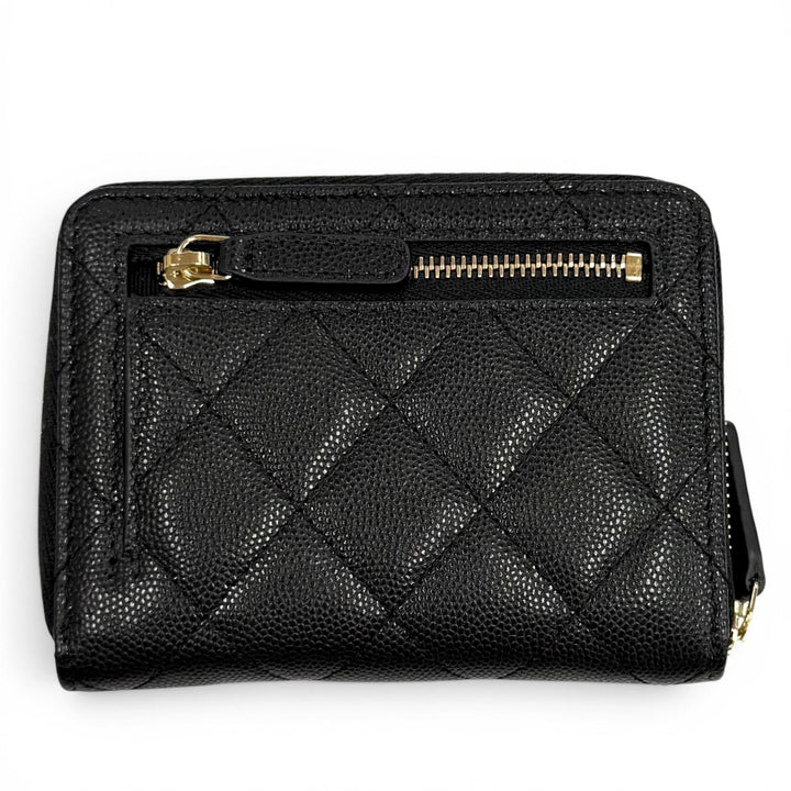 Excellent CHANEL Bifold Wallet black Caviar skin Women AP4720