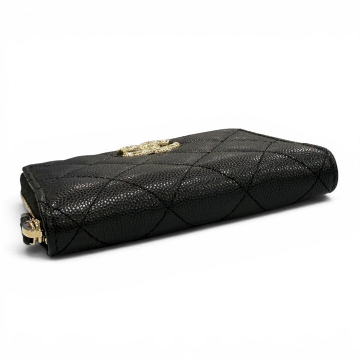 Excellent CHANEL Bifold Wallet black Caviar skin Women AP4720
