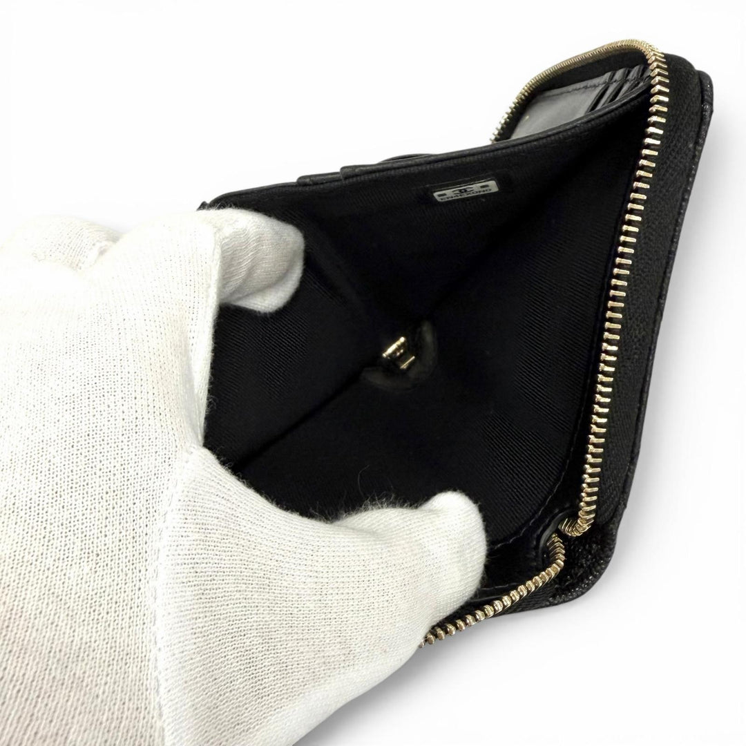 Excellent CHANEL Bifold Wallet black Caviar skin Women AP4720