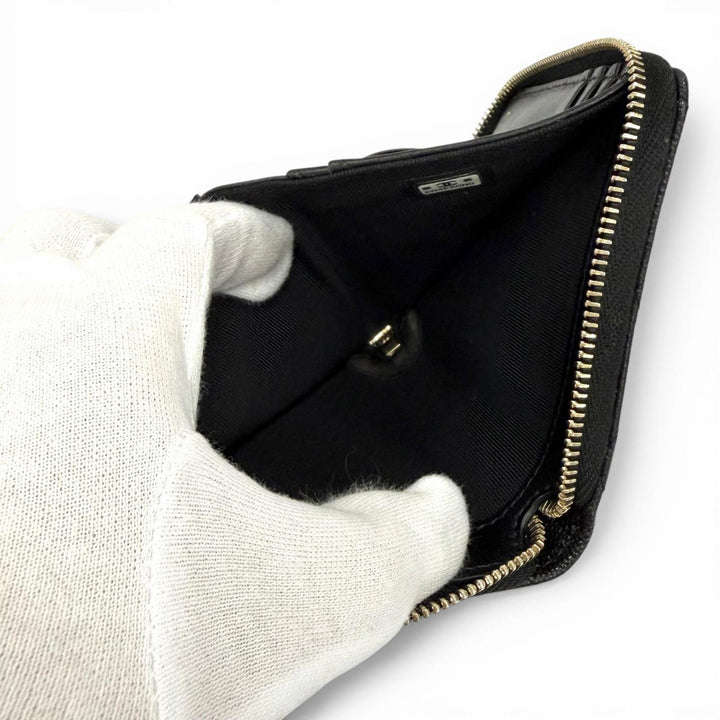 Excellent CHANEL Bifold Wallet black Caviar skin Women AP4720