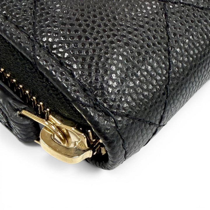 Excellent CHANEL Bifold Wallet black Caviar skin Women AP4720
