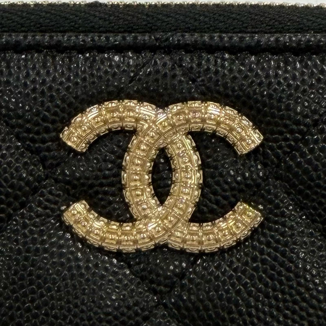 Excellent CHANEL Bifold Wallet black Caviar skin Women AP4720