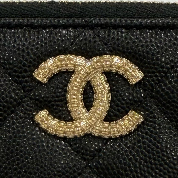 Excellent CHANEL Bifold Wallet black Caviar skin Women AP4720