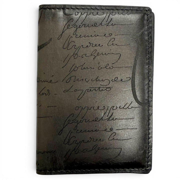Excellent BERLUTI Card Case Jagua Scritto Leather Card Holder Calligraphy