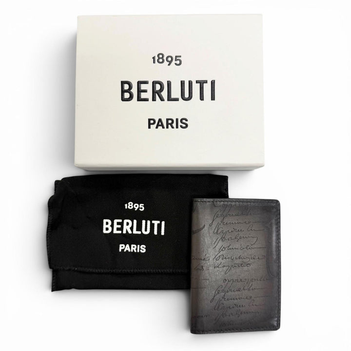 Excellent BERLUTI Card Case Jagua Scritto Leather Card Holder Calligraphy