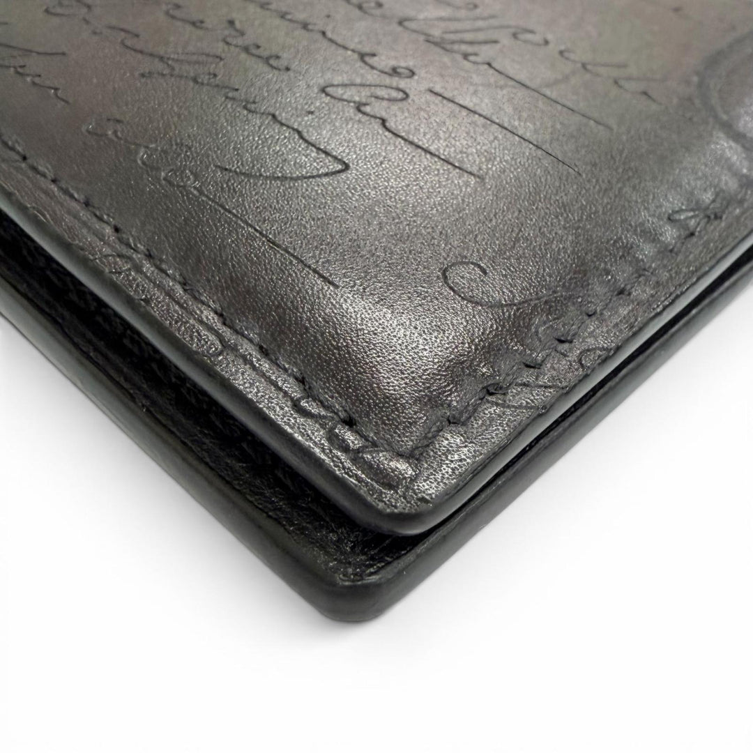 Excellent BERLUTI Card Case Jagua Scritto Leather Card Holder Calligraphy