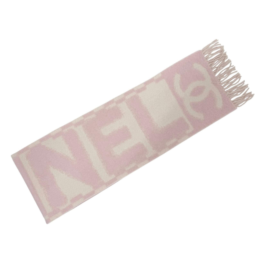 Excellent CHANEL Scarf COCO Mark Logo Design Fringe pink cashmere Women