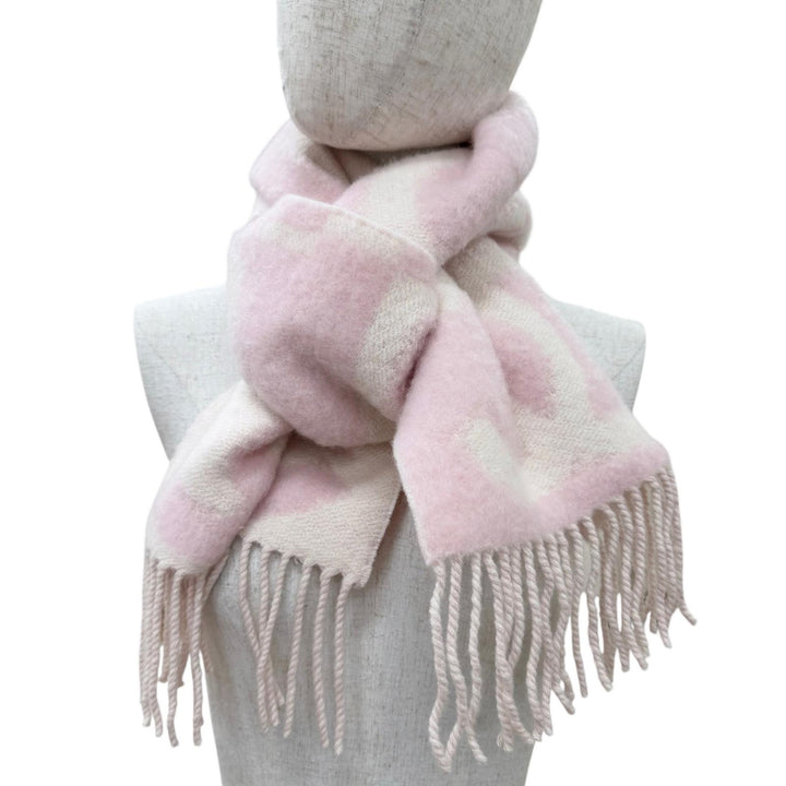 Excellent CHANEL Scarf COCO Mark Logo Design Fringe pink cashmere Women