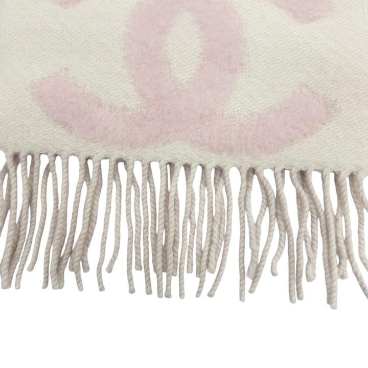 Excellent CHANEL Scarf COCO Mark Logo Design Fringe pink cashmere Women
