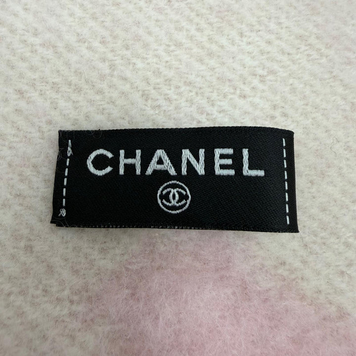 Excellent CHANEL Scarf COCO Mark Logo Design Fringe pink cashmere Women