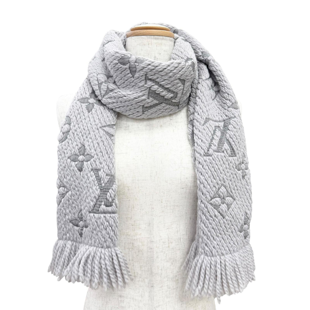 Very Good LOUIS VUITTON Scarf Escalp Logo Mania Monogram fringe wool M74742