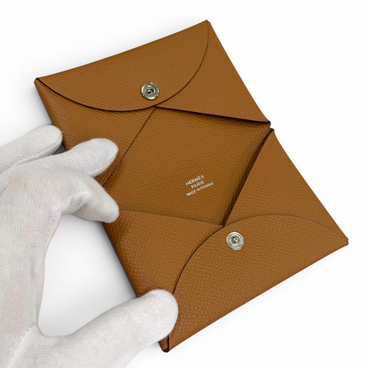 Excellent HERMES Card Case Calvi name card holder Epsom Leather Women