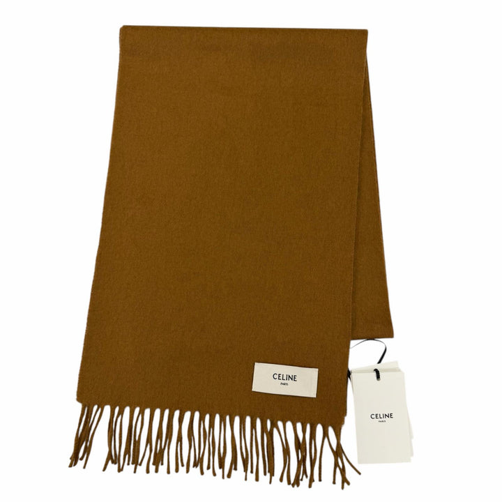 Pristine CELINE Scarf Logo fringed shawl/stole Brown cashmere Women AA0FP2K77