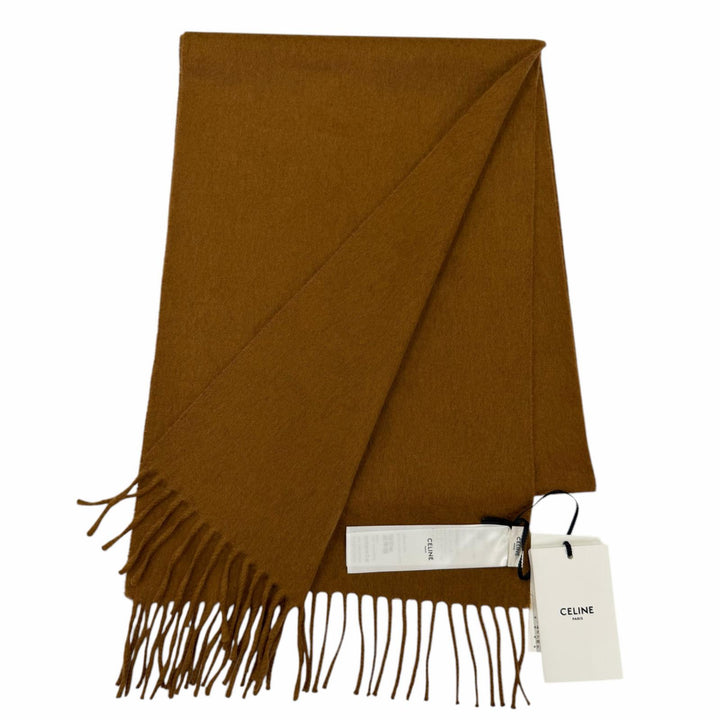 Pristine CELINE Scarf Logo fringed shawl/stole Brown cashmere Women AA0FP2K77