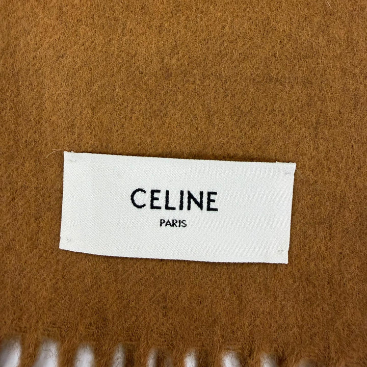 Pristine CELINE Scarf Logo fringed shawl/stole Brown cashmere Women AA0FP2K77