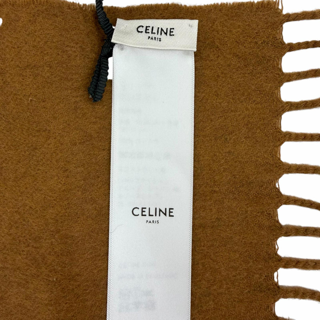 Pristine CELINE Scarf Logo fringed shawl/stole Brown cashmere Women AA0FP2K77