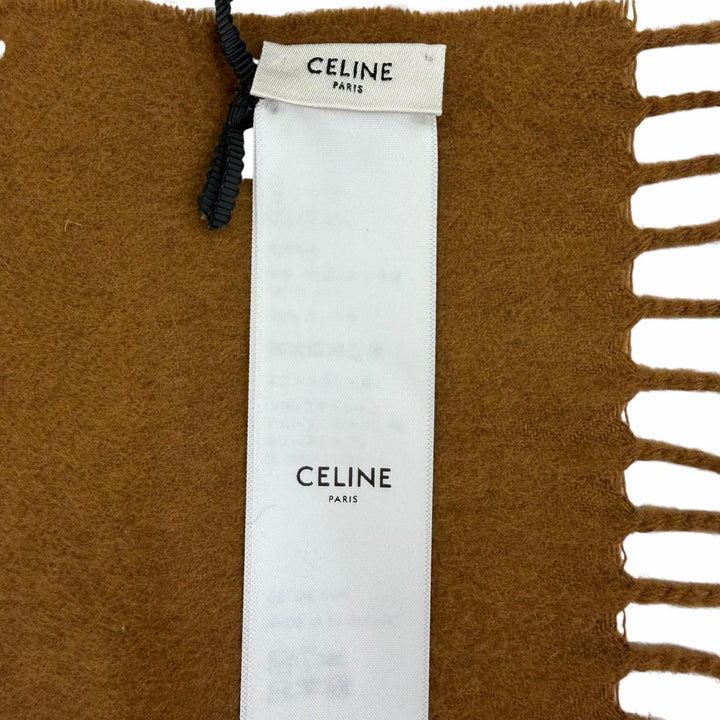 Pristine CELINE Scarf Logo fringed shawl/stole Brown cashmere Women AA0FP2K77