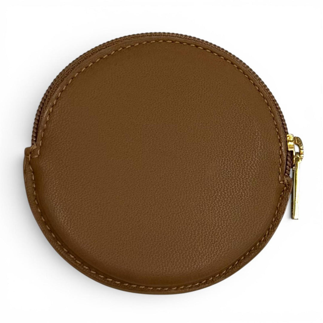 Excellent LOEWE Coin case Anagram Round Zip Leather Brown Sheepskin Leather