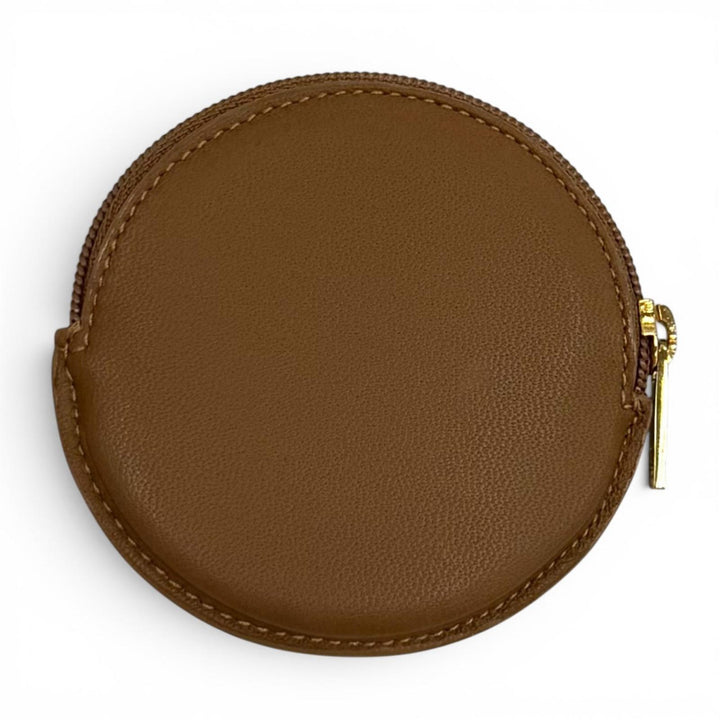 Excellent LOEWE Coin case Anagram Round Zip Leather Brown Sheepskin Leather