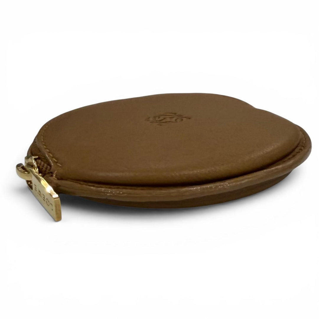 Excellent LOEWE Coin case Anagram Round Zip Leather Brown Sheepskin Leather