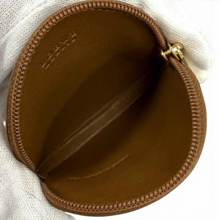 Excellent LOEWE Coin case Anagram Round Zip Leather Brown Sheepskin Leather
