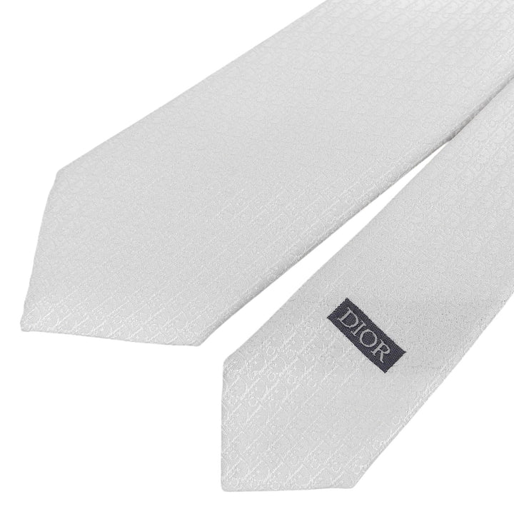 Excellent DIOR tie Oblique Pattern Bead Decoration white silk mens