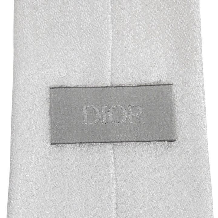 Excellent DIOR tie Oblique Pattern Bead Decoration white silk mens