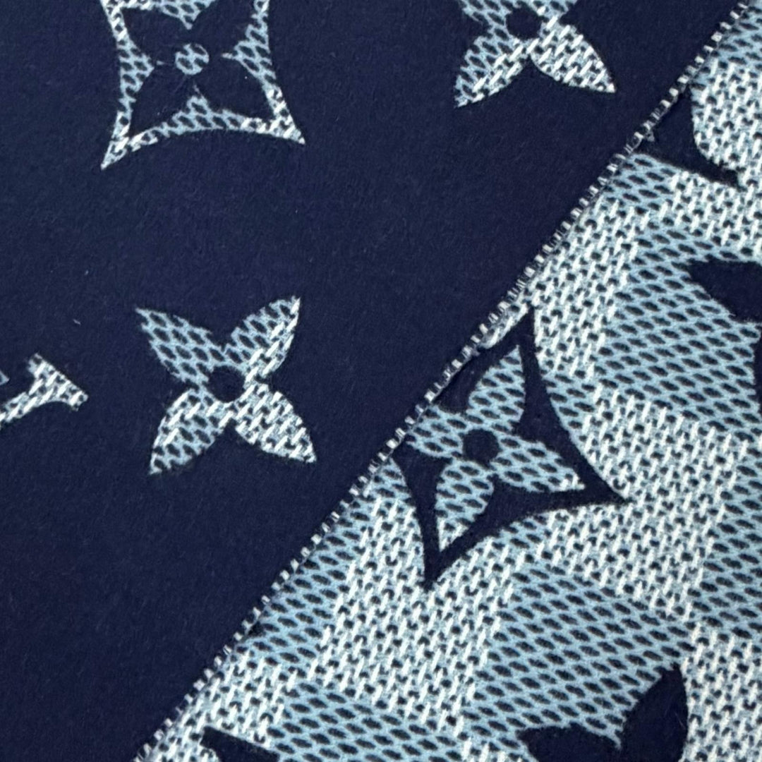 Excellent LOUIS VUITTON Scarf Monogram check scarf Current product Navy M97446