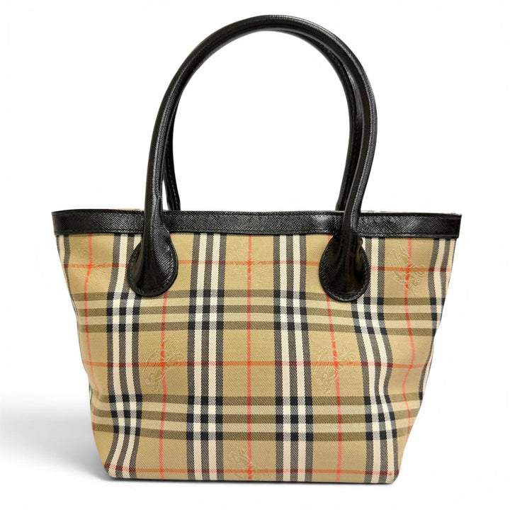 Excellent Burberrys Handbag Shadow Horse Nova Check Pattern Leather Accents
