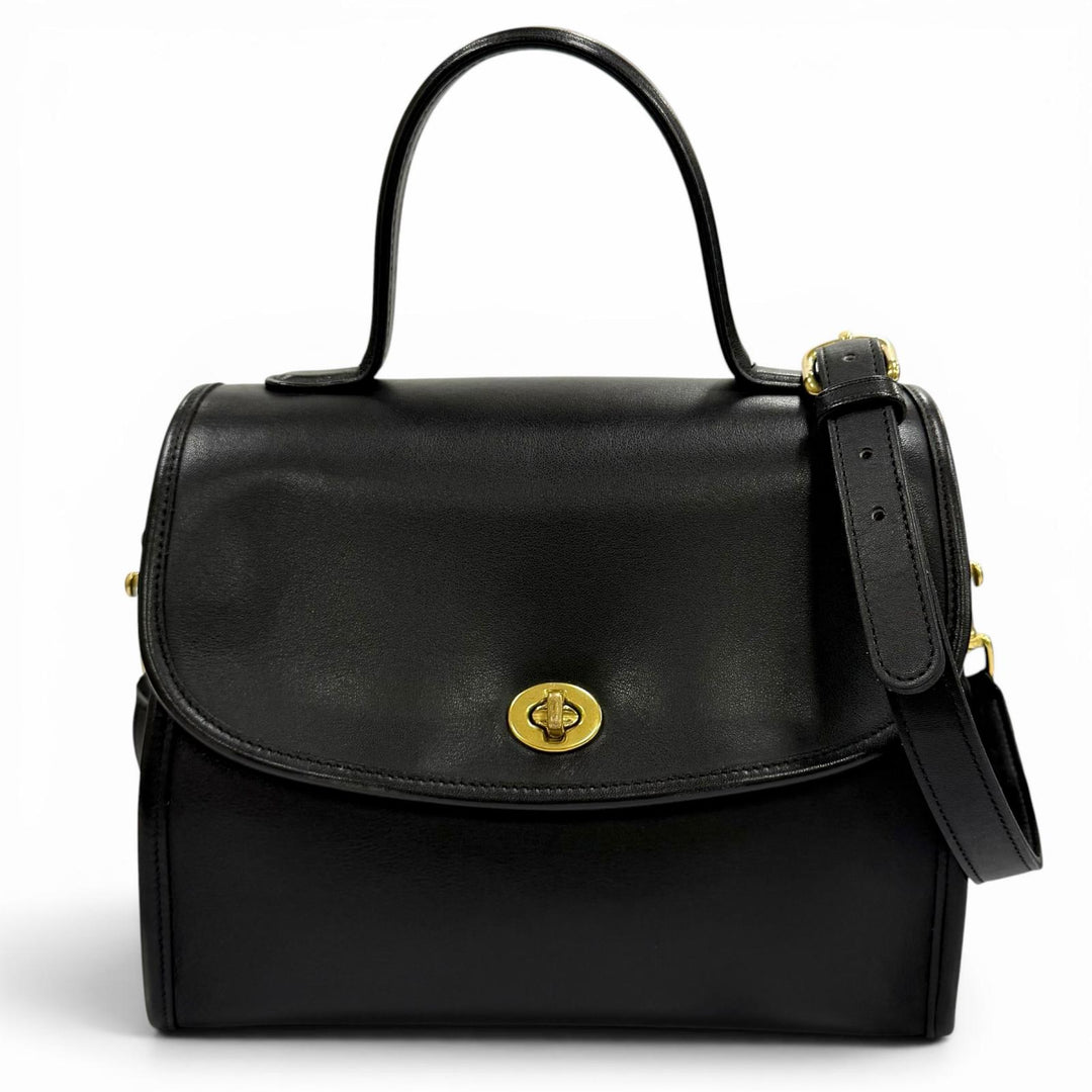 Excellent COACH Handbag Vintage Charm Turnlock Glove Leather 2-Way black 9977
