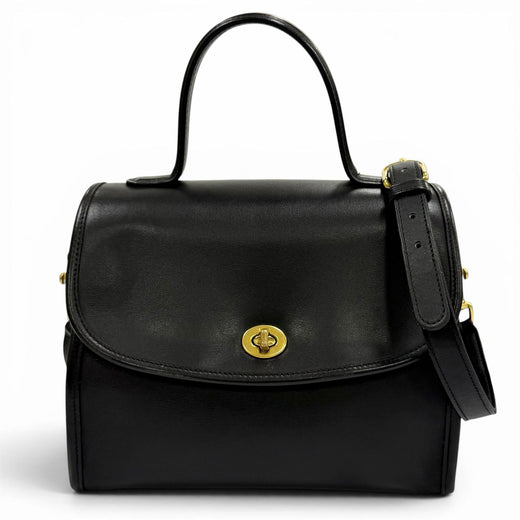 Excellent COACH Handbag Vintage Charm Turnlock Glove Leather 2-Way black 9977