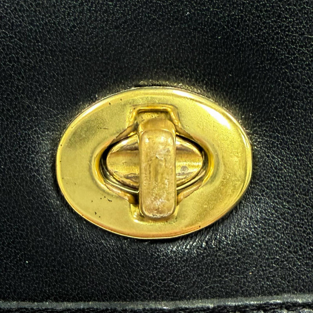 Excellent COACH Handbag Vintage Charm Turnlock Glove Leather 2-Way black 9977