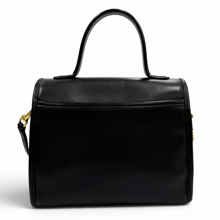 Excellent COACH Handbag Vintage Charm Turnlock Glove Leather 2-Way black 9977