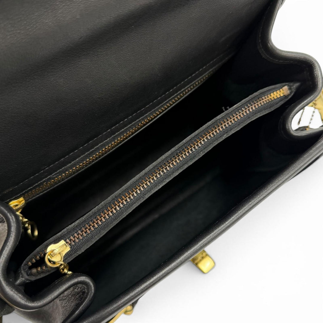 Excellent COACH Handbag Vintage Charm Turnlock Glove Leather 2-Way black 9977