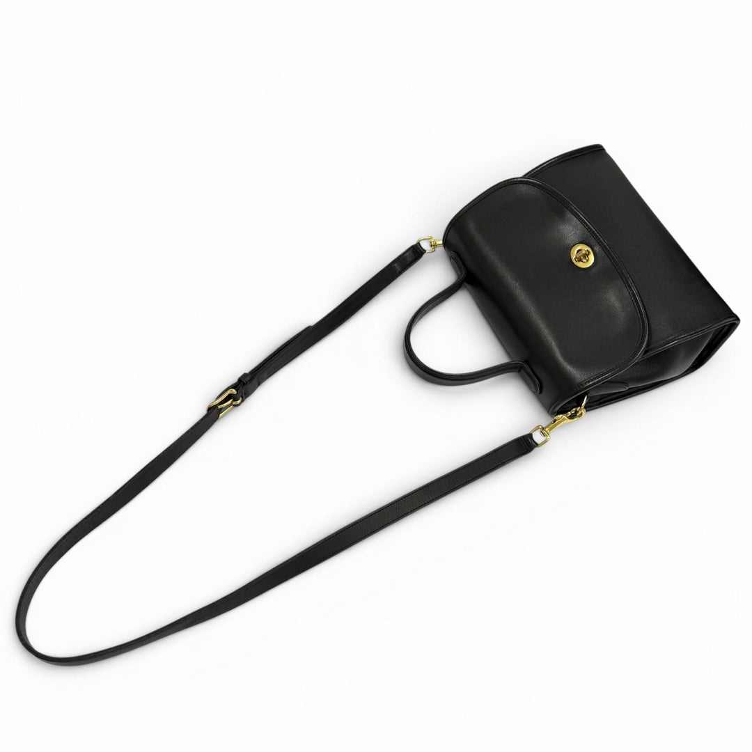 Excellent COACH Handbag Vintage Charm Turnlock Glove Leather 2-Way black 9977