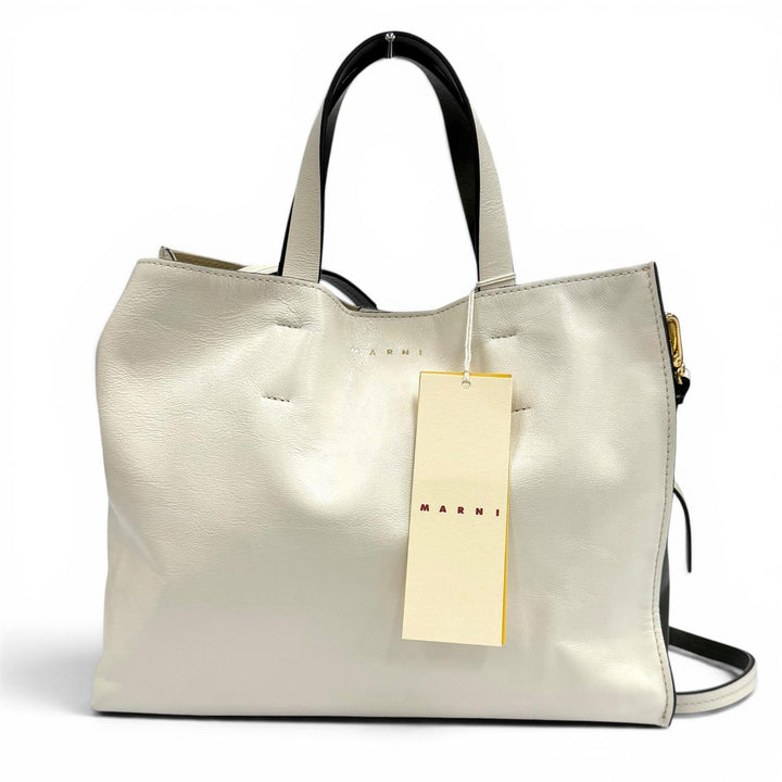Pristine MARNI Tote Bag Museo Soft Colorblock Leather 2-Way white SHMP0069U5