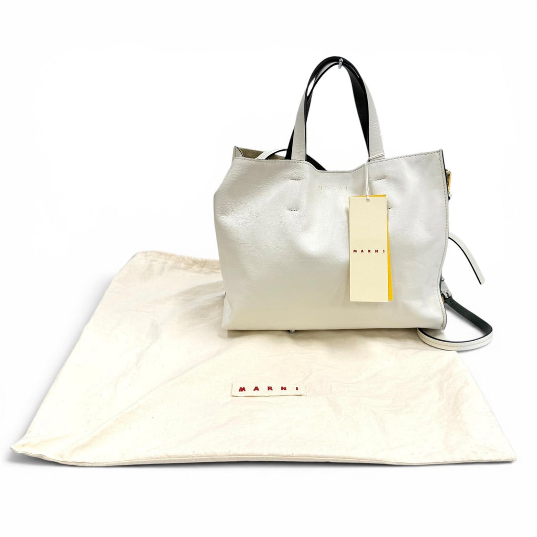 Pristine MARNI Tote Bag Museo Soft Colorblock Leather 2-Way white SHMP0069U5