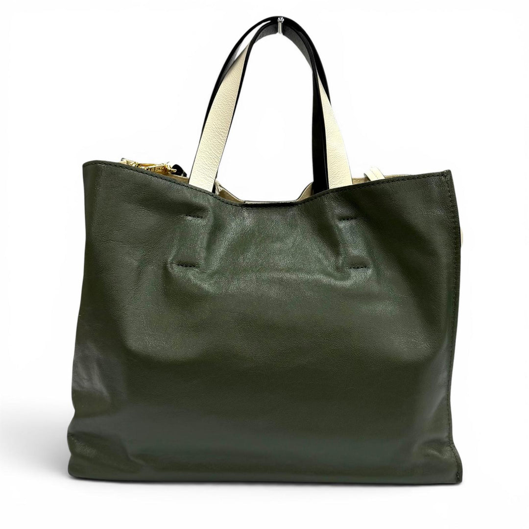 Pristine MARNI Tote Bag Museo Soft Colorblock Leather 2-Way white SHMP0069U5