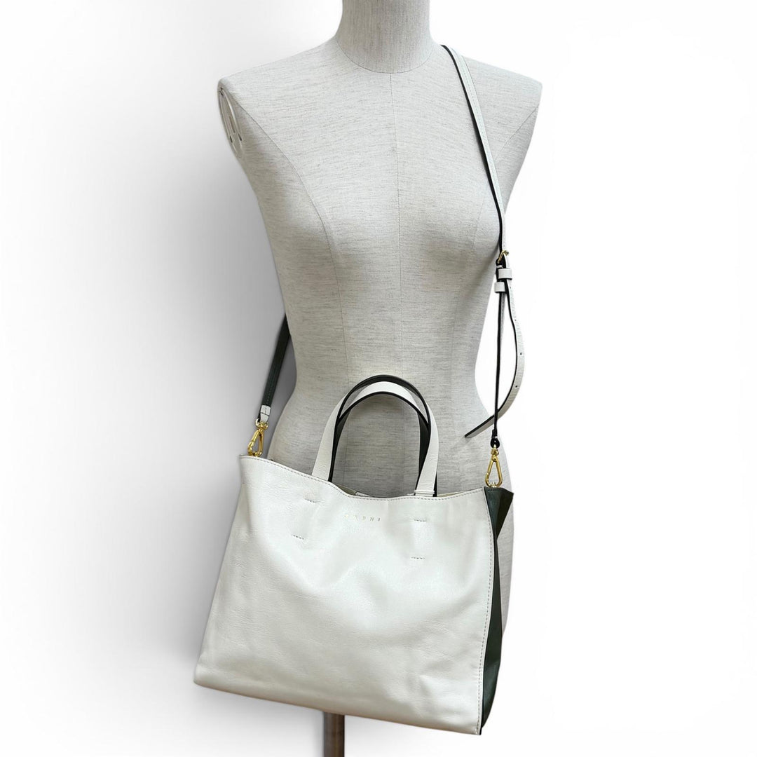 Pristine MARNI Tote Bag Museo Soft Colorblock Leather 2-Way white SHMP0069U5