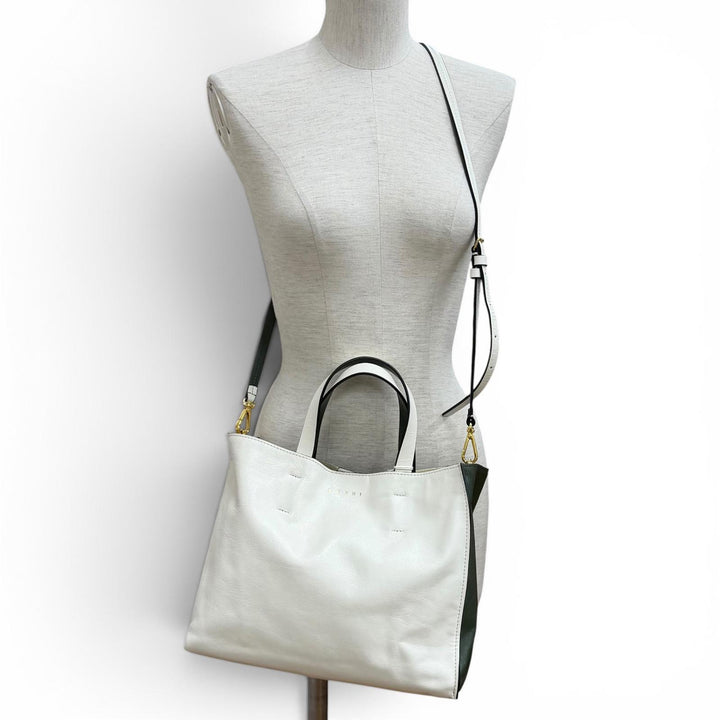 Pristine MARNI Tote Bag Museo Soft Colorblock Leather 2-Way white SHMP0069U5